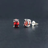 925 Silver Natural Garnet Stud Earrings Oval 4*6mm for Women