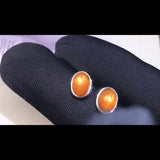 CSJ Sunstone Earrings Sterling Silver 925 Chatoyant Gemstone 6*8mm