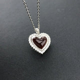 Natural Agate Pendant Sterling 925 Silver Heart Necklace for Women