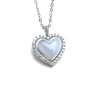 Natural Agate Pendant Sterling 925 Silver Heart Necklace for Women