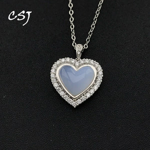 Natural Agate Pendant Sterling 925 Silver Heart Necklace for Women