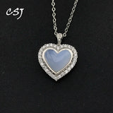 Natural Agate Pendant Sterling 925 Silver Heart Necklace for Women