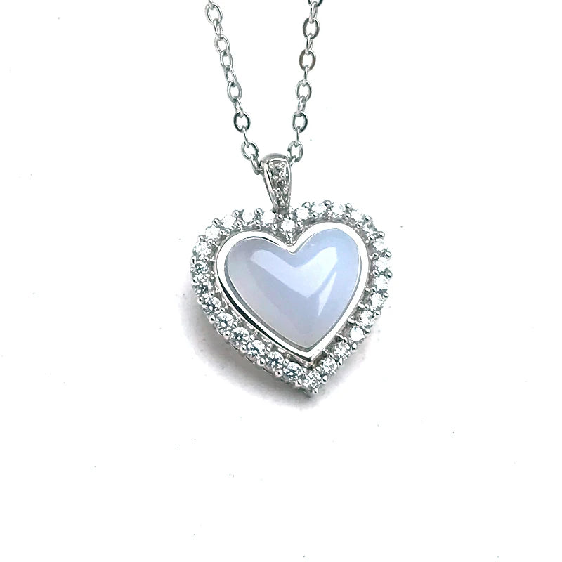 Natural Agate Pendant Sterling 925 Silver Heart Necklace for Women