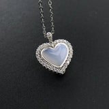 Natural Agate Pendant Sterling 925 Silver Heart Necklace for Women