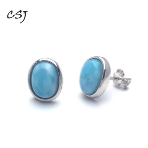 Sterling Silver Larimar Earrings High Quality Natural Stone