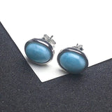 Sterling Silver Larimar Earrings High Quality Natural Stone