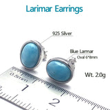 Sterling Silver Larimar Earrings High Quality Natural Stone