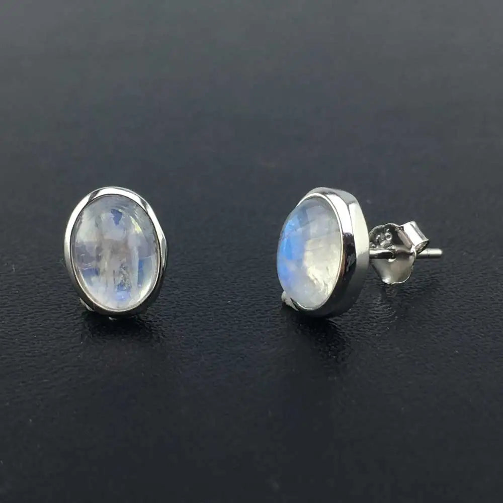Vintage Natural Moonstone Stud Earrings 925 Sterling Silver
