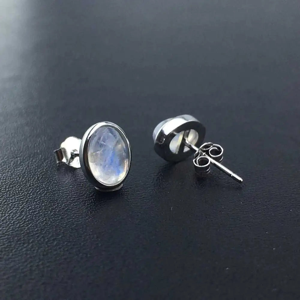 Vintage Natural Moonstone Stud Earrings 925 Sterling Silver