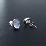 Vintage Natural Moonstone Stud Earrings 925 Sterling Silver