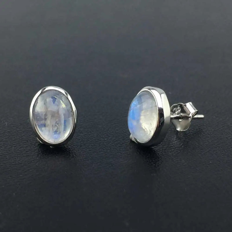 Vintage Natural Moonstone Stud Earrings 925 Sterling Silver