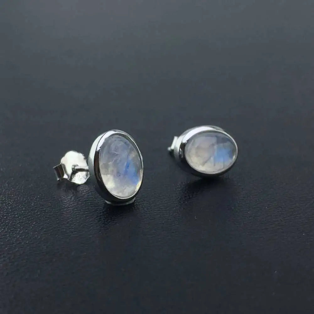Vintage Natural Moonstone Stud Earrings 925 Sterling Silver