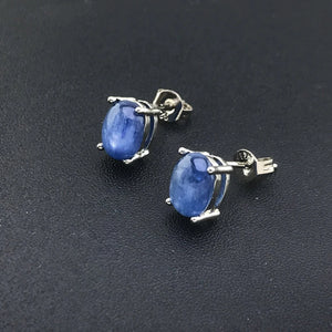 Natural Kyanite Stud Earrings 925 Silver Oval 6*8mm