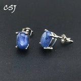 Natural Kyanite Stud Earrings 925 Silver Oval 6*8mm