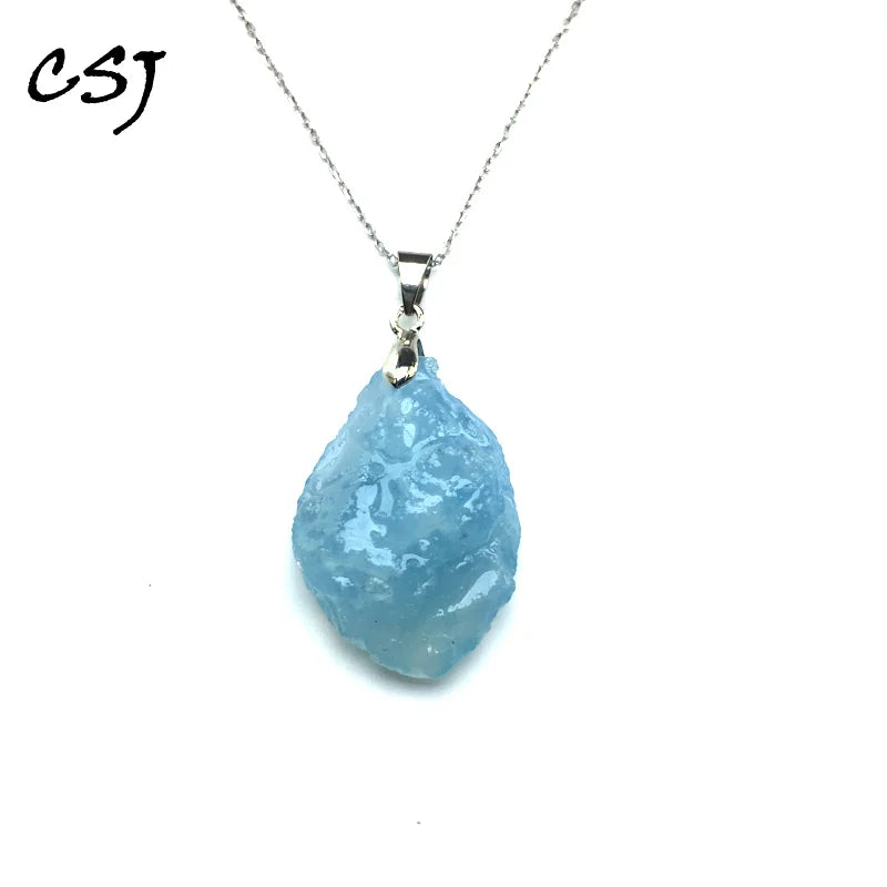 CSJ Raw Tourmaline Pendant Gemstone Fine Jewelry Necklace for Women