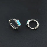 Natural Turquoise Hoop Earrings Sterling 925 Silver Gemstone 3*6mm