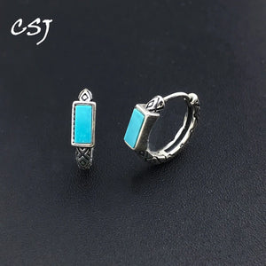 Natural Turquoise Hoop Earrings Sterling 925 Silver Gemstone 3*6mm