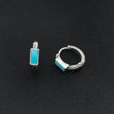 Natural Turquoise Hoop Earrings Sterling 925 Silver Gemstone 3*6mm