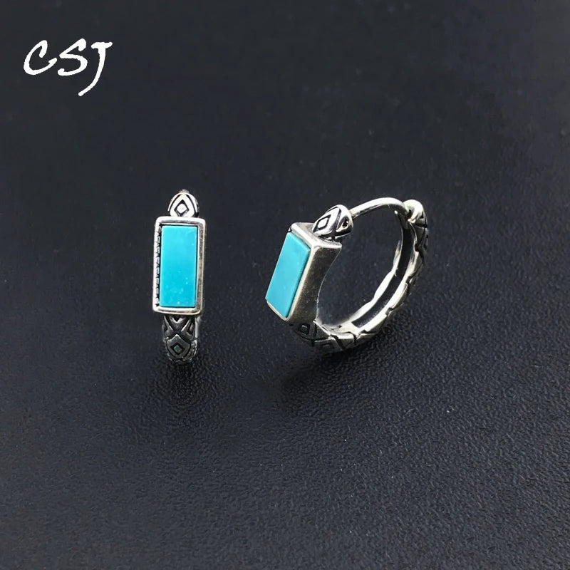 Natural Turquoise Hoop Earrings Sterling 925 Silver Gemstone 3*6mm