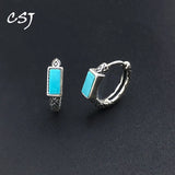 Natural Turquoise Hoop Earrings Sterling 925 Silver Gemstone 3*6mm