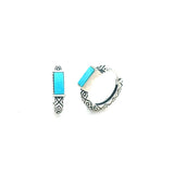 Natural Turquoise Hoop Earrings Sterling 925 Silver Gemstone 3*6mm