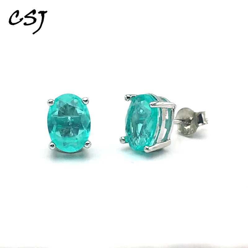CSJ Paraiba Tourmaline Earrings 925 Sterling Silver for Women