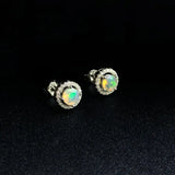 CSJ Opal Stud Earrings 925 Sterling Silver 5mm Jewelry Women Wedding Party