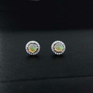 CSJ Opal Stud Earrings 925 Sterling Silver 5mm Jewelry Women Wedding Party