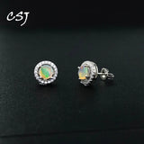 CSJ Opal Stud Earrings 925 Sterling Silver 5mm Jewelry Women Wedding Party
