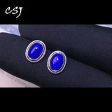 Lapis Lazuli Stud Earrings 925 Sterling Silver 5*7mm Women's Jewelry Gift