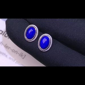 Lapis Lazuli Stud Earrings 925 Sterling Silver 5*7mm Women's Jewelry Gift