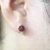 Natural Red Garnet Earrings in 925 Sterling Silver for Women