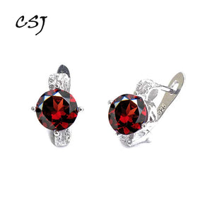 Natural Red Garnet Earrings in 925 Sterling Silver for Women