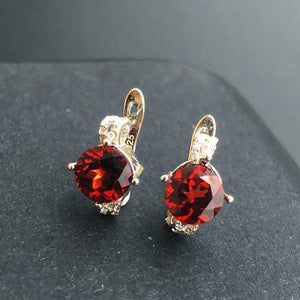 Natural Red Garnet Earrings in 925 Sterling Silver for Women