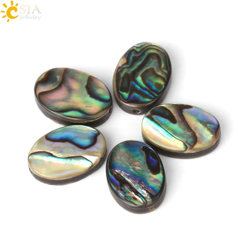 CSJA 15MM Natural Abalone Shell Round Beads for Jewelry Making