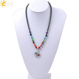 CSJA Hematite 7 Chakra Tree of Life Men Necklaces Pendants