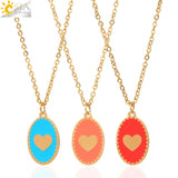 CSJA Stainless Steel Enamel Heart Charms Pendant Necklace
