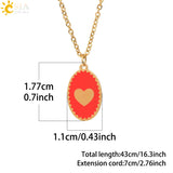 CSJA Stainless Steel Enamel Heart Charms Pendant Necklace