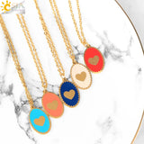 CSJA Stainless Steel Enamel Heart Charms Pendant Necklace