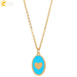 CSJA Stainless Steel Enamel Heart Charms Pendant Necklace