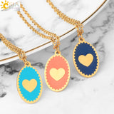 CSJA Stainless Steel Enamel Heart Charms Pendant Necklace