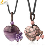 CSJA 25mm Heart Natural Stone Pendant Necklace Purple Crystal Sodalite G535
