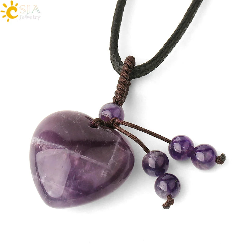 CSJA 25mm Heart Natural Stone Pendant Necklace Purple Crystal Sodalite G535