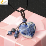 CSJA 25mm Heart Natural Stone Pendant Necklace Purple Crystal Sodalite G535