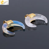 Natural Stone Half Moon Pendant Charming Crystal Beads DIY Necklace F064