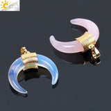 Natural Stone Half Moon Pendant Charming Crystal Beads DIY Necklace F064