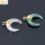 Natural Stone Half Moon Pendant Charming Crystal Beads DIY Necklace F064