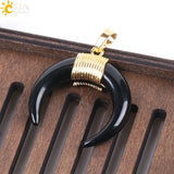 Natural Stone Half Moon Pendant Charming Crystal Beads DIY Necklace F064