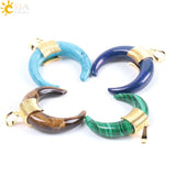 Natural Stone Half Moon Pendant Charming Crystal Beads DIY Necklace F064