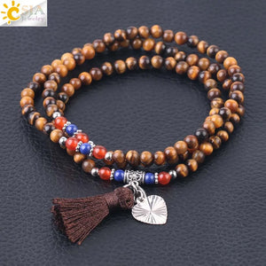 CSJA 4mm Multi-layer Bracelet for Women Natural Stone Round Bead Tassel